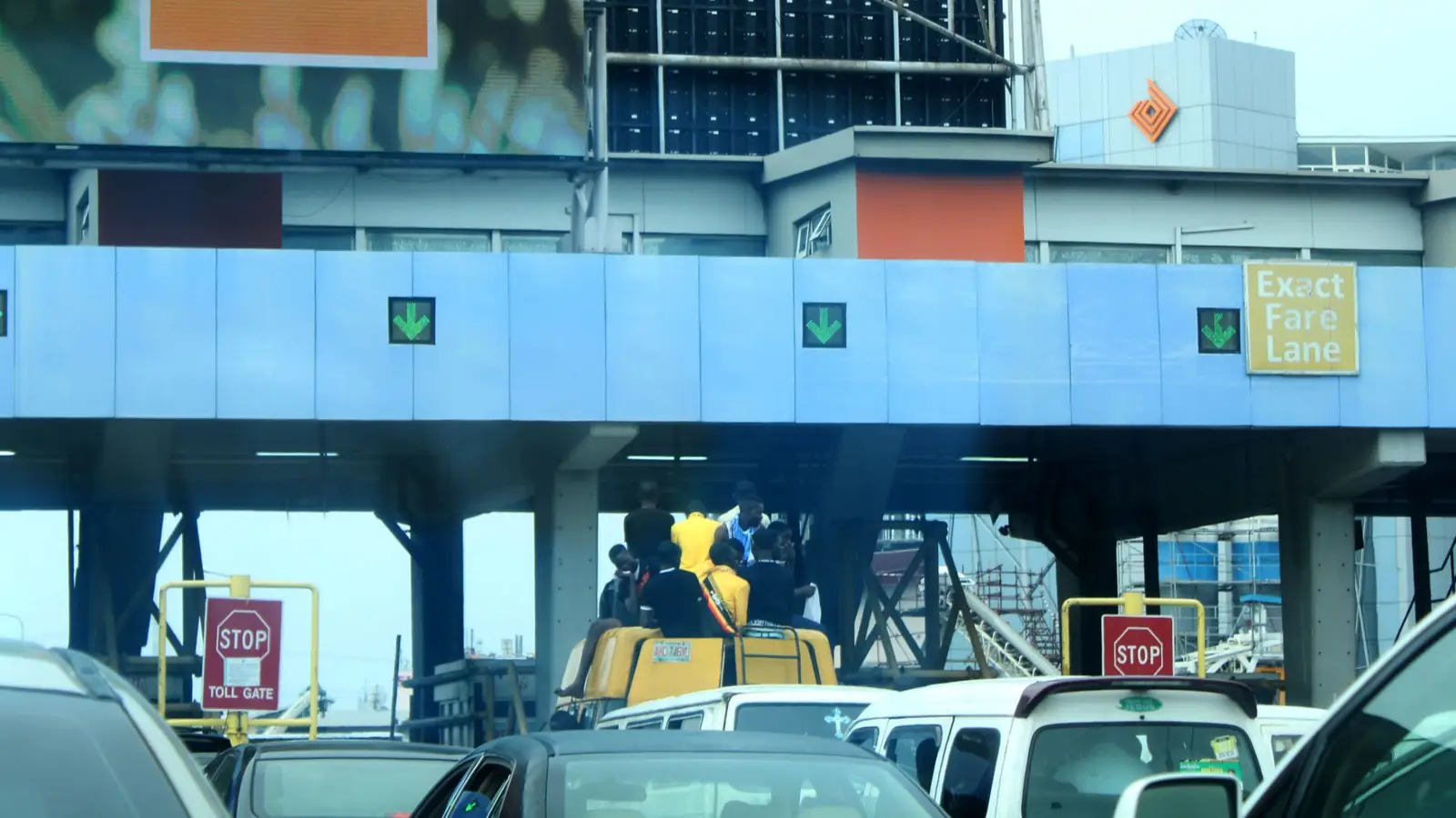 Traffic queuing at the Lekki toll gate on the Lekki-Epe Expressway in Lagos during the day
